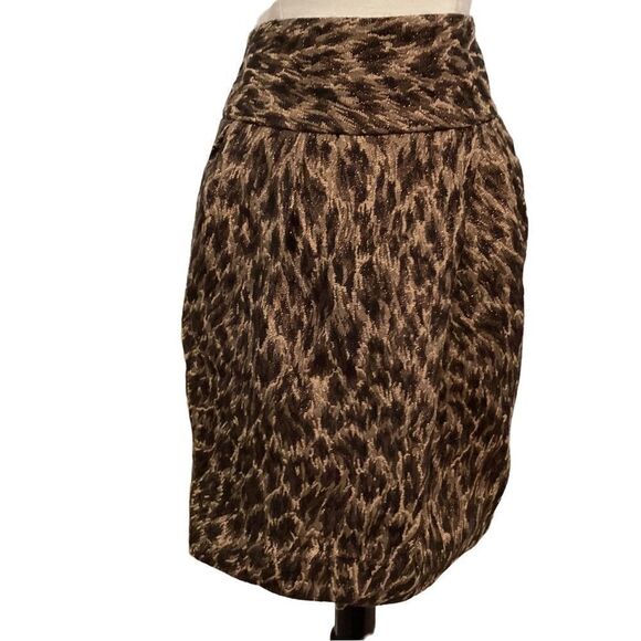 Adrienne Vittadini Studio Leopard Metallic Lined Skirt 6 - Picture 1 of 8